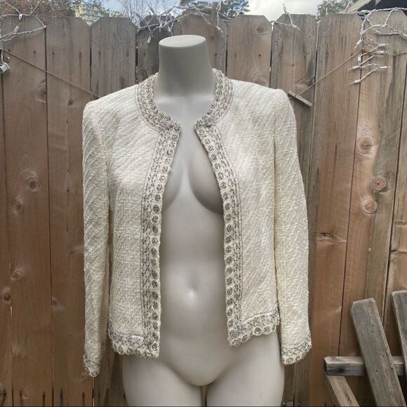 Neiman Marcus white tweed metallic thread blazer size 4 - Picture 1 of 12